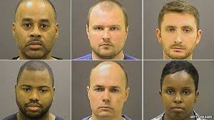 The six officers arrested. At least no one can play the race card here, as they are Caucasian and African American men and a woman. It will be a trial about police behavior.
