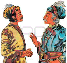 Akbar with Birbal (right).