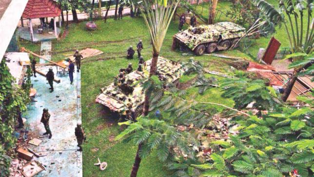 After the gun battle at the Holey Artisan Bakery between militants and commandos charging over the lawn in armored personnel carriers.