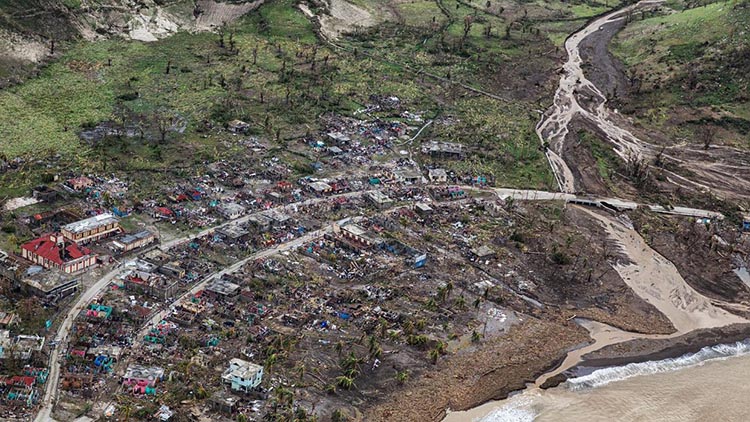 A village obliterated in Haiti by Hurricane Matthew.