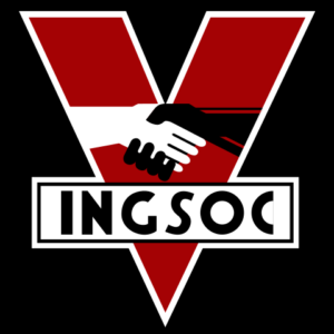 This is the Ingsoc logo based on Orwell's 1984 (not precisely described in the book itself, Seen in the film adaptation Nighteen-Eighty Four. Source: Nirwrath.