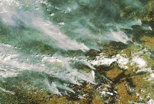 Smoke over Moscow, 21 July 2010, from some of the 500 megafires that raged across Russia. Source: ESA