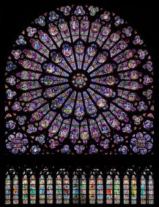 The great rose stain-glass window of Notre-Dame before the 15 April 2019 Fire. Photo by Julie Anne Workman, © Creative Commons