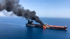 One of two tankers attacked in the Gulf of Oman, 13 June 2019. Source: ISNA.