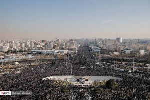 Several million Iranians in Tehran throng toward the Soleimani and al-Muhandis Funeral. Source: Tasnim News Agency.