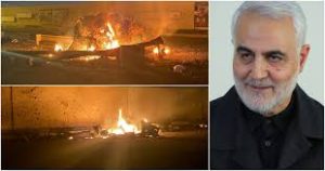 Soleimani’s motorcade in flames minutes after the drone strike.