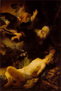 Abraham sacrificing Isaac, by Rembrandt.