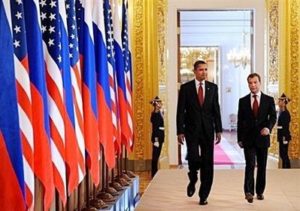 President Obama with Russian President Medvedev at the Moscow Summit in May 2009.