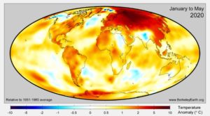 Map of temperature anomalies from January to May 2020. Source: www.BerkeleyEarth.org. 