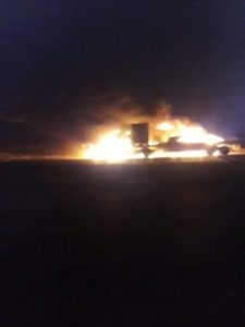 Iranian retaliation? A US logistics convoy set on fire by Iranian-backed Iraqi militia. 11 July 2020.