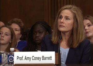 Future Justice Amy Coney Barrett during her US Senate hearing. Source, CSPAN.