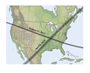 Great Eclipse of 2017’s point of darkest shadowing will be crossed by the Great Eclipse of 2024! Source: Astronomy Magazine, Roen Kelly.