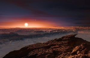 Planet Proxima Centauri b portrayed as an arid rocky super-earth by ESO artist M. Kornmesser, © Creative Commons.