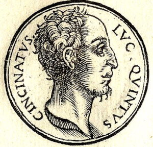 Woodcut portrait of Lucius Cincinnatus by Guillaume Rouille, circa 1553.