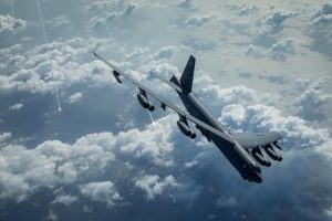 US Boeing B-52 Stratofortress, dropping flares. Source, © Creative Commons.