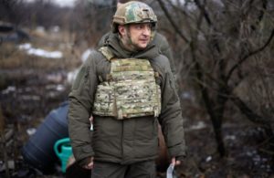 President Zelensky of Ukraine in camo, inspecting the Donbass ceasefire line. The former comic, staring in a TV show pretending to be a Ukrainian President, now “IS” the Ukrainian President. You can take the comic out of comedy but you can’t take the comic out of this president even as much as he tries. To me he kind of looks like the Dr. Seus character, Yertle the Turtle. Source: Kyiv Post.