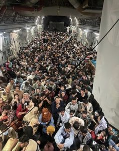 A U.S. Air Force C-17 Globemaster III safely transported approximately 640 Afghan citizens from Hamid Karzai International Airport Aug. 15, 2021. U.S. Air Force courtesy photo.