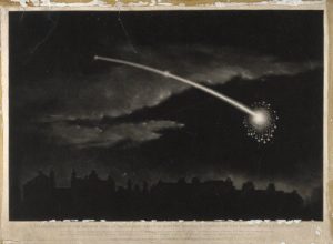 Astronomy: a comet in the night sky. Wood engraving, n.d. [c.1860].