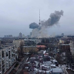 Russian cruise missile bombardment of the telecommunication tower in Kiev. © Creative Commons. 