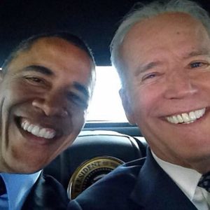 President Obama and Vice President Biden in the US Presidential Limousine taking a selfie in better times—with Biden still in possession of a better mind—back in 2014.