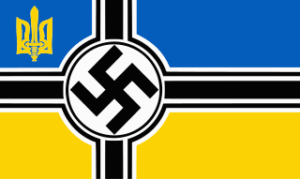 This variation of a Nazi SS flag is used by various Ukrainian Nazi units such as Dnipro I and II, Aidar, Cracken and of course the Azov brigades. @Creative Commons.