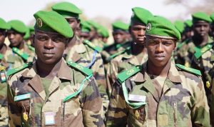 Nigerien armed forces participate in the opening ceremonies of Flintlock 2017 in Diffa, Niger, Feb. 27, 2017. Flintlock is a multinational Special Operations Forces exercise geared toward building interoperability among African and western nations. (U.S. Army photo by Spc. Zayid Ballesteros)